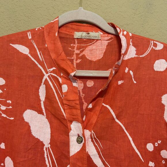 Lands Downunder 100% Linen Button Up Tunic Top Womens Medium Abstract  Artsy - Picture 4 of 9